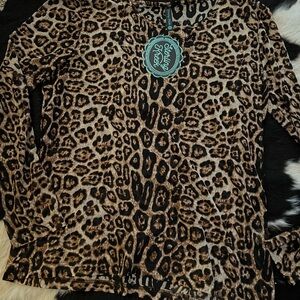 Leopard Print Long Sleeve Mesh Top X-L Sterling Creek NWT